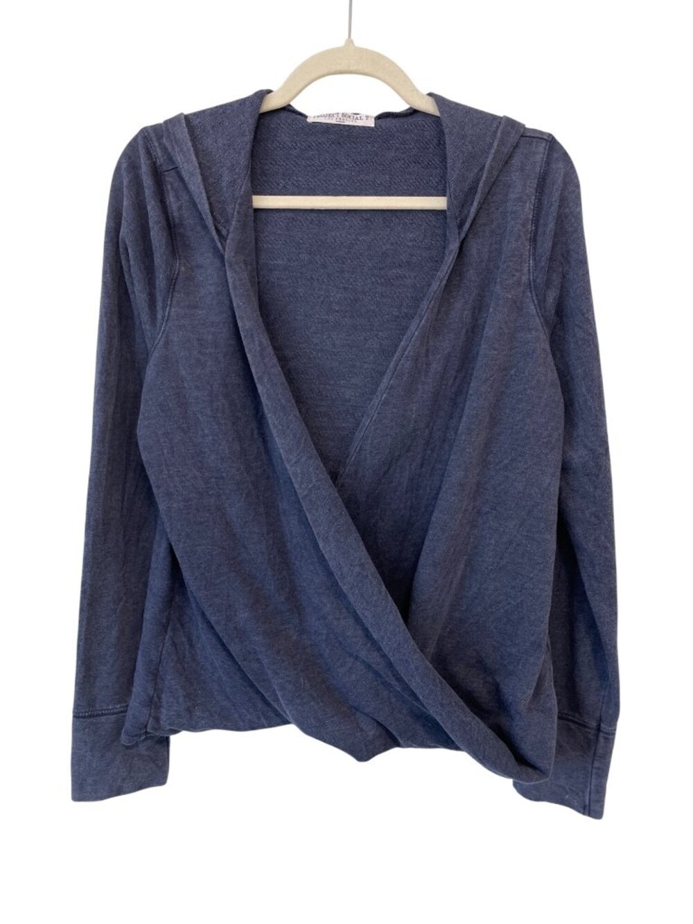 Project Social T Wrap Hoodie Medium Crossover Long Sleeve Navy Blue Lounge Comfy